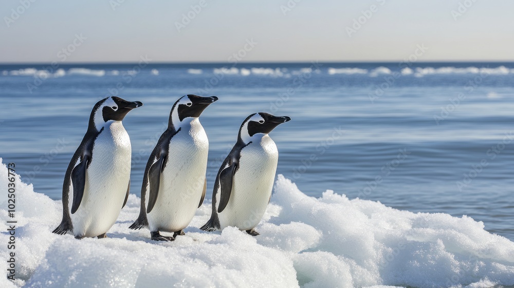 Fototapeta premium Penguins on Ice Majestic Creatures in a Frigid Landscape