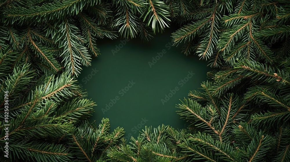 New Year frame made of fir branches with space for text. AI generated illustration.