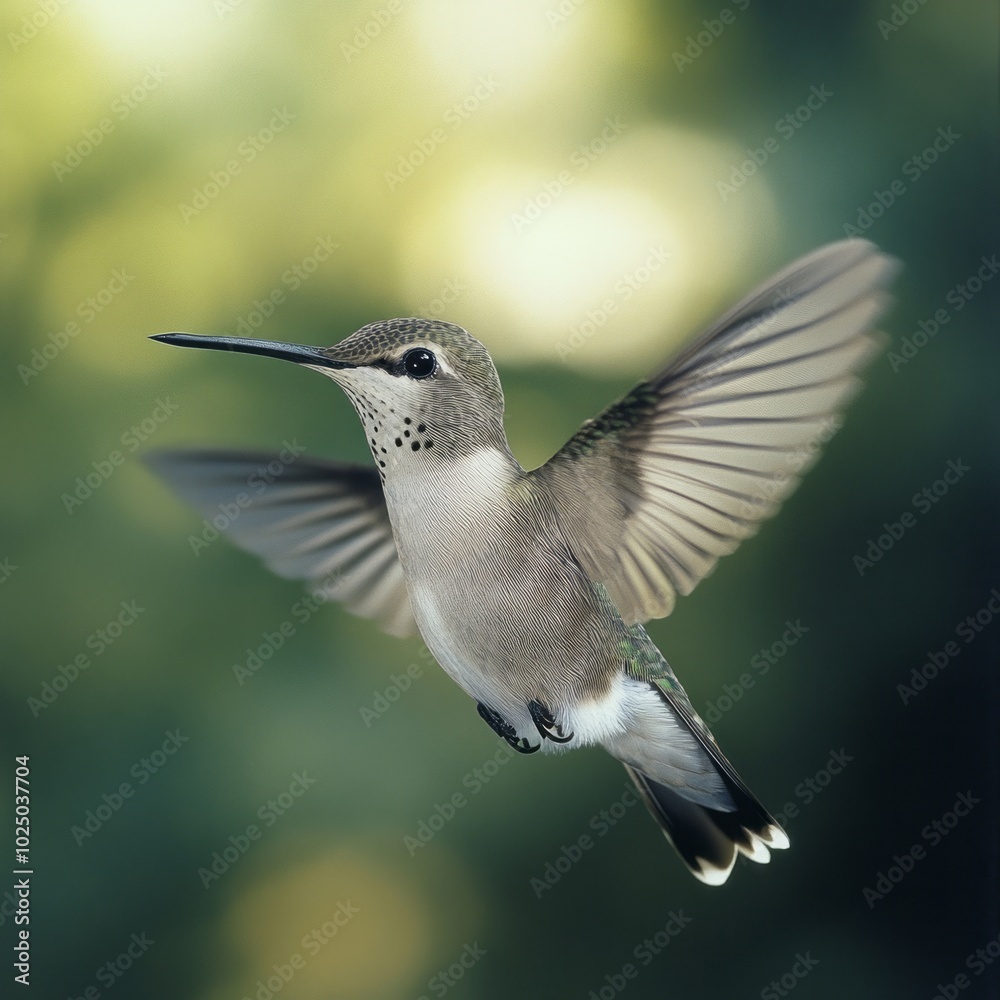 Fototapeta premium Hummingbird in Flight Closeup with Blurred Background 1