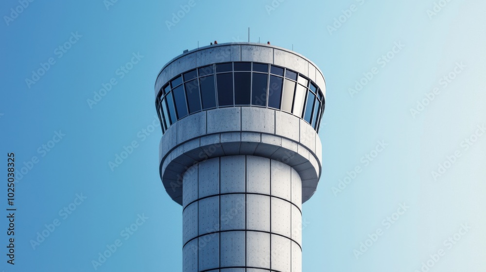Air traffic control tower against a clear blue sky. Air traffic control tower against a clear blue sky.