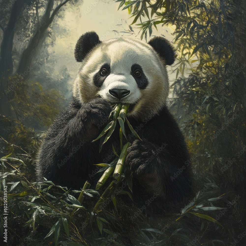 Fototapeta premium Pandas Delight Soft Light Bamboo Feast