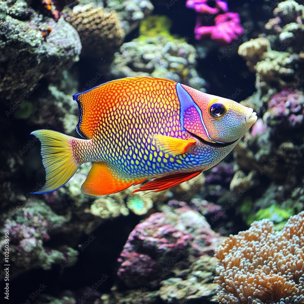 Vibrant Tropical Fish Explores Coral Reef Paradise Vibrant Tropical Fish Explores Coral Reef Paradise