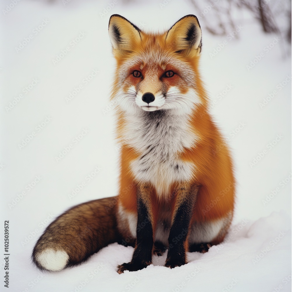 Fototapeta premium Red Fox in Winter Wonderland Sharp Focus on Snowy Landscape