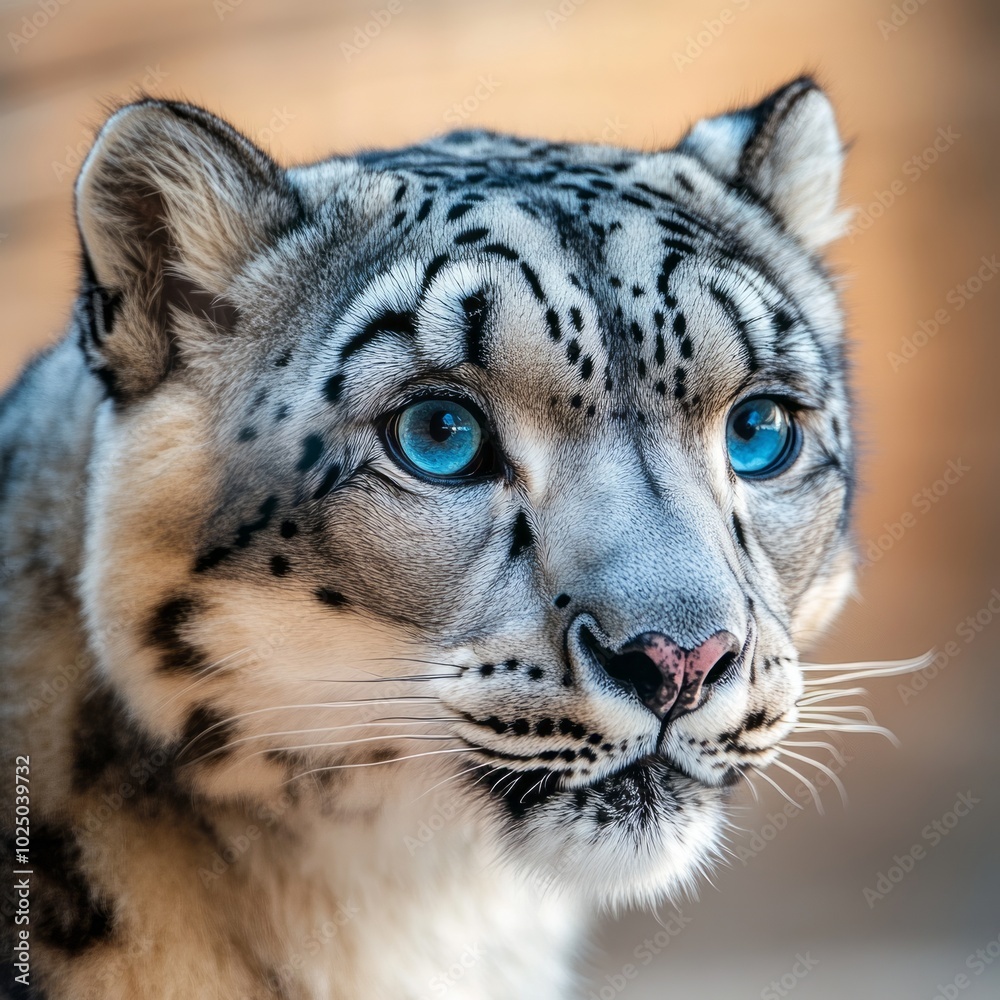 Naklejka premium Snow Leopard Gaze Piercing Blue Eyes in the Wild