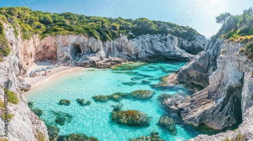 Turquoise Paradise Stunning Panoramic View of a Cliffside Beach