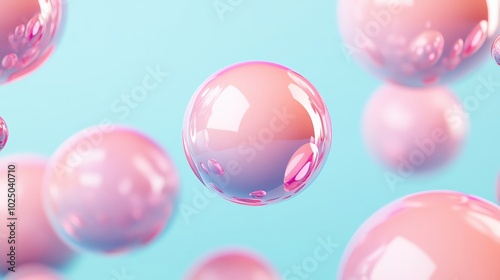 Colorful bubbles floating in the air over a soft blue background.