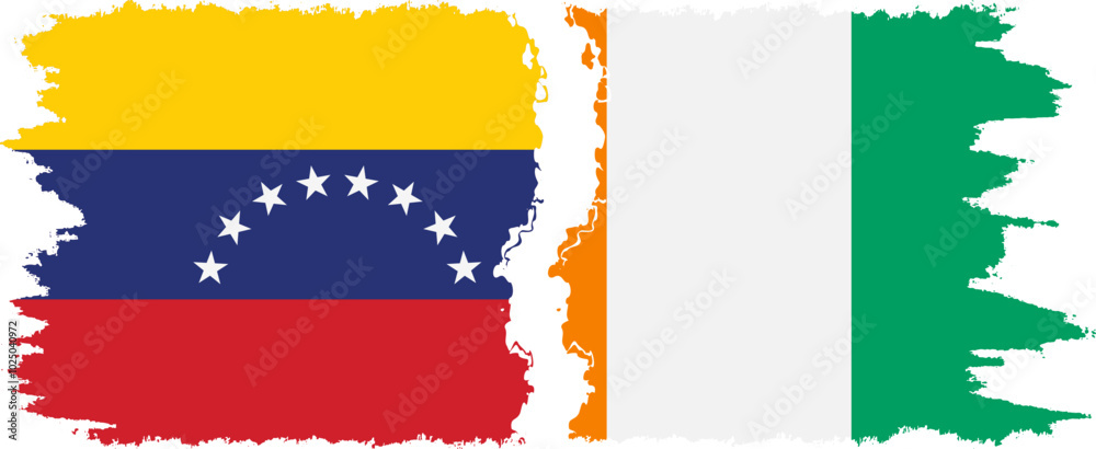 Fototapeta premium Ivory Coast and Venezuela grunge flags connection, vector
