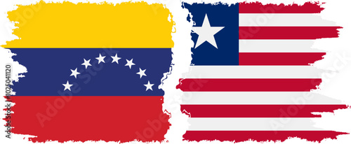 Liberia and Venezuela grunge flags connection, vector