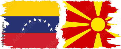 Northern Macedonia and Venezuela grunge flags connection, vector