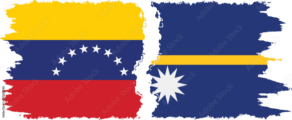 Fototapeta premium Nauru and Venezuela grunge flags connection, vector