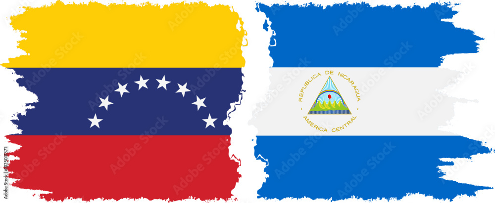 Fototapeta premium Nicaragua and Venezuela grunge flags connection, vector
