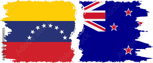 New Zealand and Venezuela grunge flags connection, vector