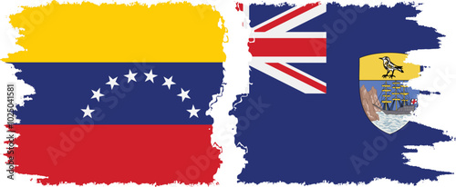 Saint Helena and Venezuela grunge flags connection, vector