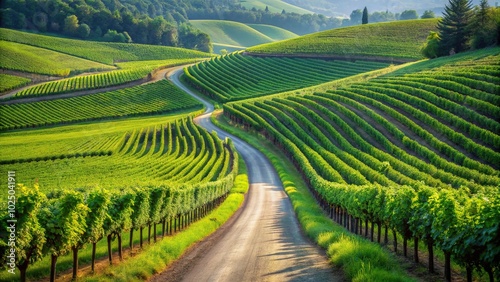 Vineyard landscape with winding road