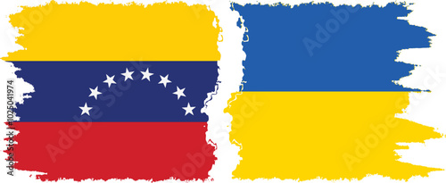 Ukraine and Venezuela grunge flags connection, vector