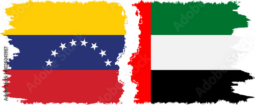 United Arab Emirates and Venezuela grunge flags connection, vector