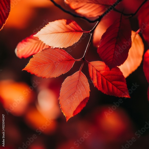 Fiery Autumn Leaves CloseUp in Soft Sunlight 1 photo