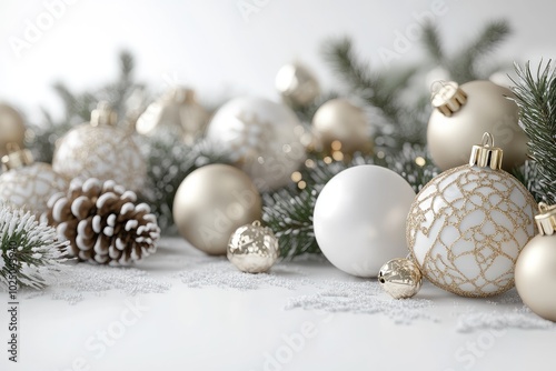 Christmas ornaments and pine branches creating festive atmosphere