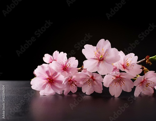 pink cherry blossoms flowers on the table with black background