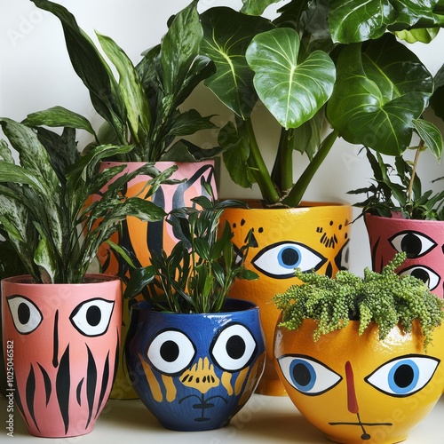 Quirky EyePopping Plants Colorful Potted Animation photo