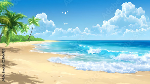 A tropical beach background with soft sand and gentle waves