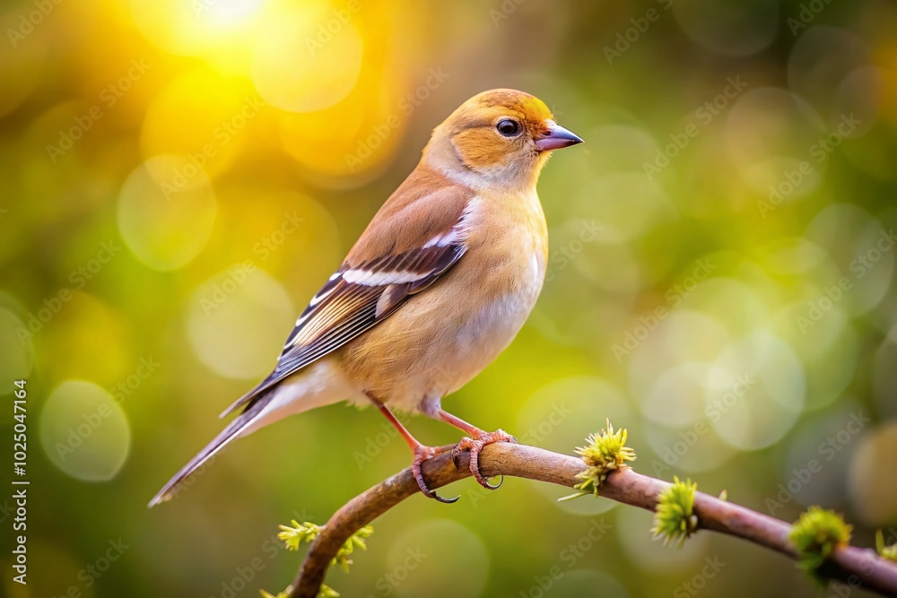 Beautiful Blonde Bird Perched on a Branch in Natural Habitat with Soft Bokeh Background Effects