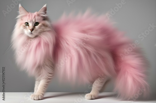 The cats have exaggerated, with enormous, fluffy tails like cotton candy