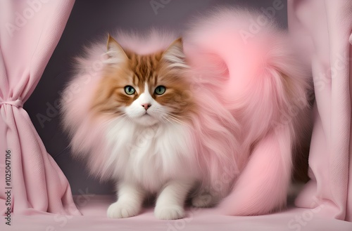 The cats have exaggerated, with enormous, fluffy tails like cotton candy