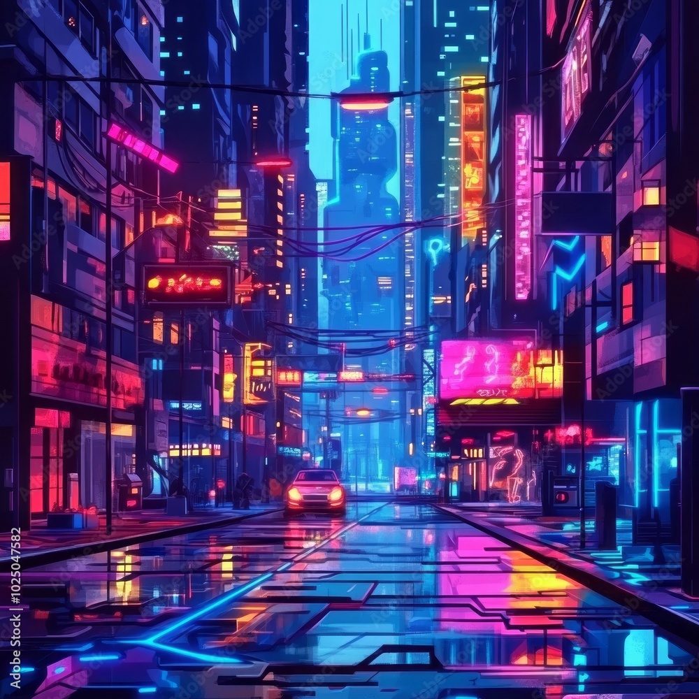 Neon Dreams Futuristic City Street Vector Art Neon Dreams Futuristic City Street Vector Art