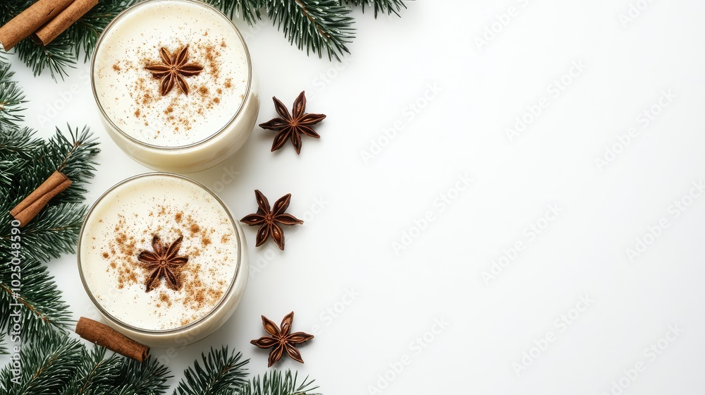 Classic Eggnog with Winter Attributes -- AI generated illustration. Classic Eggnog with Winter Attributes -- AI generated illustration.