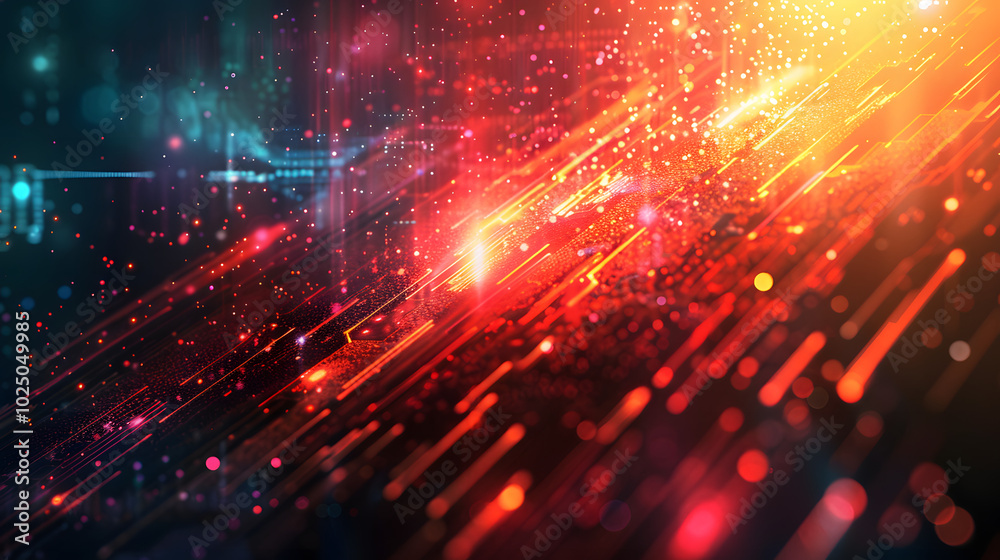 Obraz premium Futuristic Digital Wave with Glowing Lights - 3D Technology Background, Cyber Glow Data Flow - Futuristic Digital Background, Neon Light Particles in Motion - High-Tech Virtual Reality Concept.