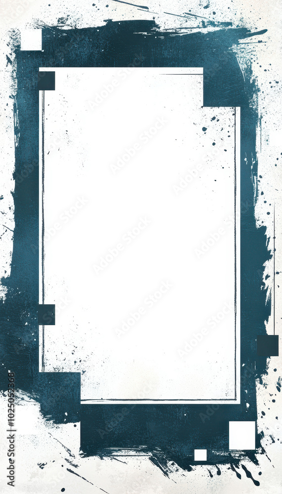 Fototapeta premium Geometric blue and white banner with abstract splattered design, ideal for modern projects.