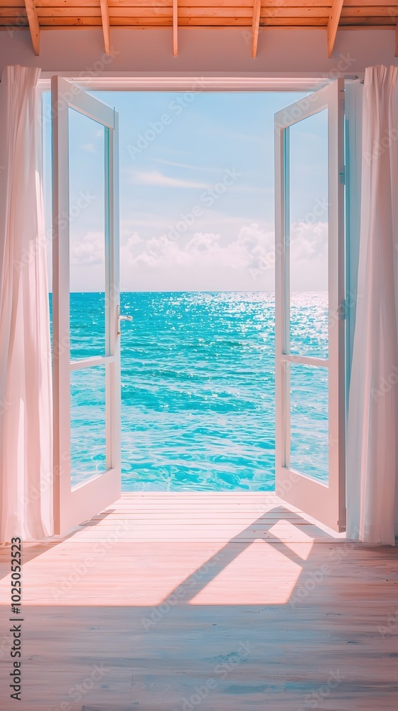 Serene Beachfront Villa with Open Doors and Gentle Waves Serene Beachfront Villa with Open Doors and Gentle Waves