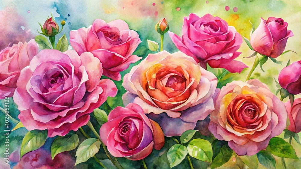 Beautiful Pink Rose Flowers in Abstract Watercolor Art - Romantic Floral Nature Pattern for Home Decor and Design Beautiful Pink Rose Flowers in Abstract Watercolor Art - Romantic Floral Nature Pattern for Home Decor and Design