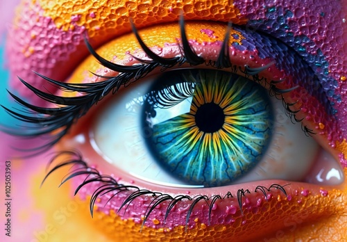 Vividly Artistic Human Eye Illustration with Bright Blue and Yellow Colors - A Creative Design with Stunning Detail