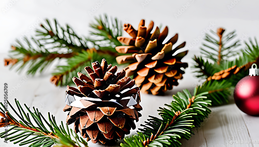 christmas decoration balls fir cones rustic holiday look