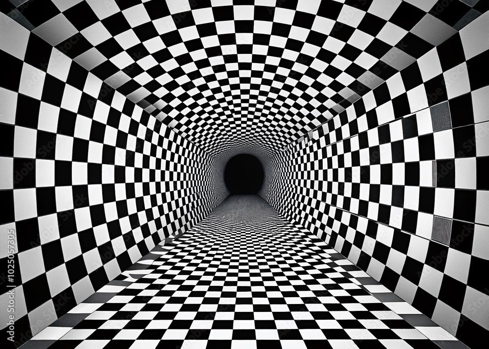 Naklejka premium Black and White Psychedelic Optical Illusion Background for Dynamic Chessboard Animation