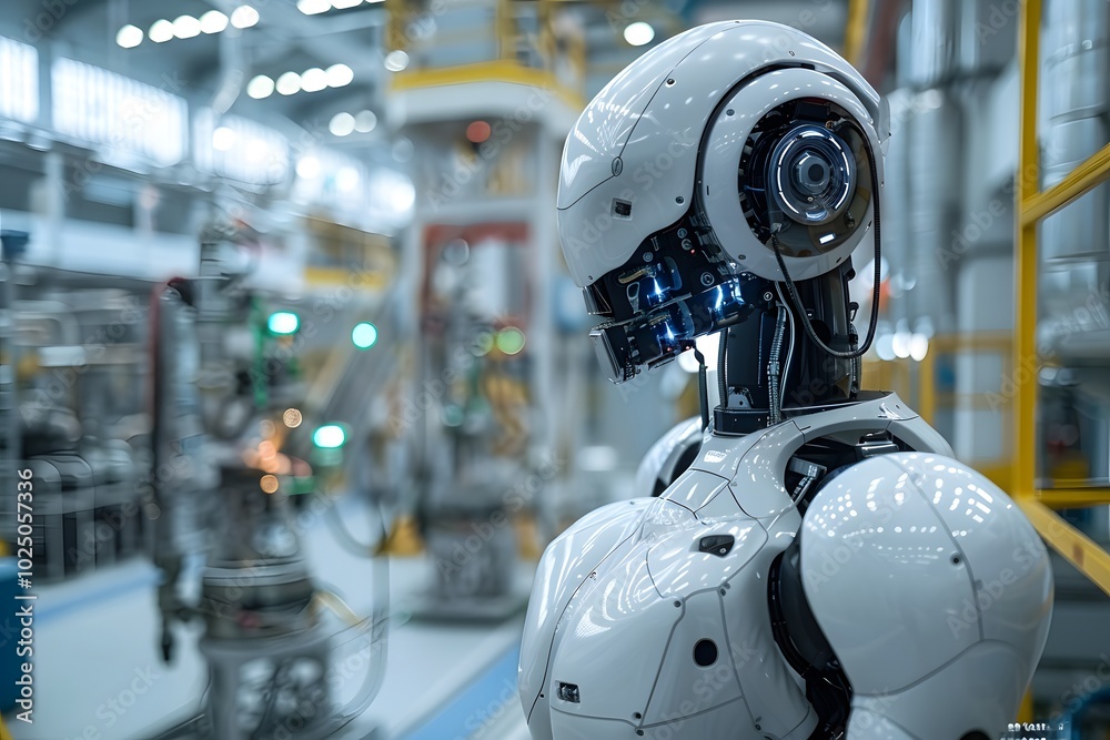 Futuristic Robot in a High-Tech Industrial Environment Futuristic Robot in a High-Tech Industrial Environment