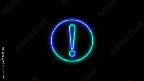 neon warning icon, A neon warning icon typically has a glowing, bright, and attention-grabbing appearance, often designed to represent caution, Photo neon warning sign on black background