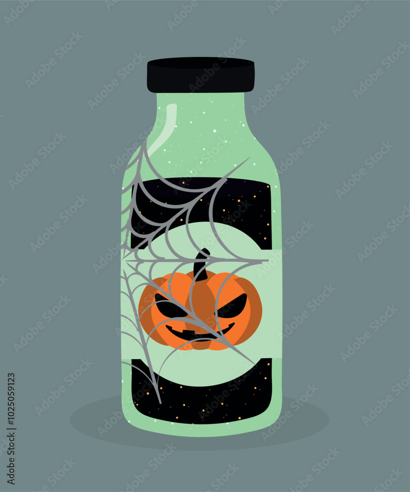 Fototapeta premium Flat Design Halloween Illustration with Bottle at Juice
