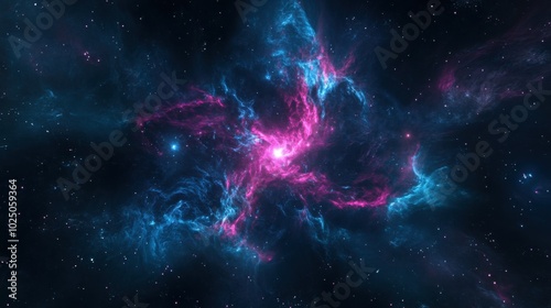 A dark cosmic nebula with hints of navy and teal, swirling around a brilliant pink star, symbolizing a secure data center veiled in technological mystery.