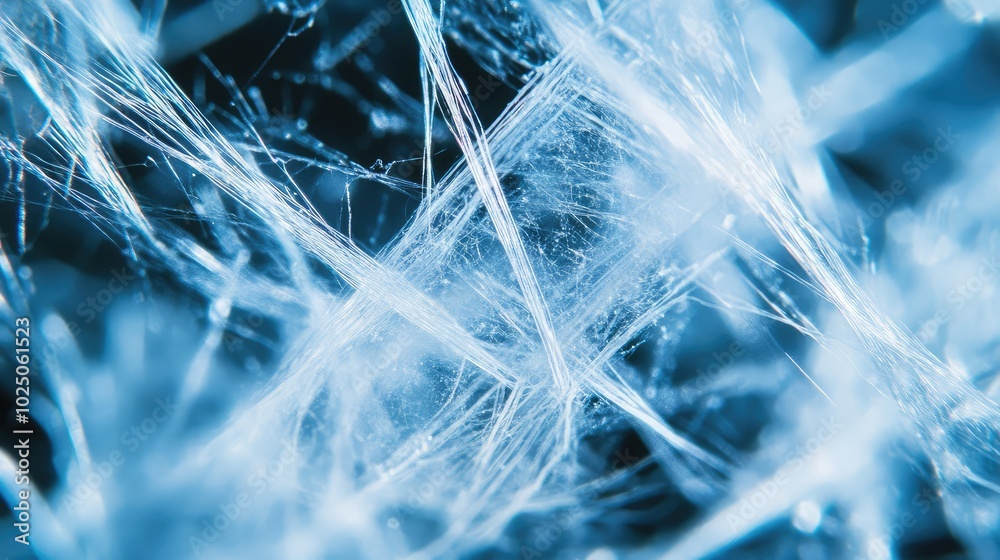 A close-up of glass fiber under a microscope, highlighting the fine details and intricate patterns of the material at high magnification A close-up of glass fiber under a microscope, highlighting the fine details and intricate patterns of the material at high magnification