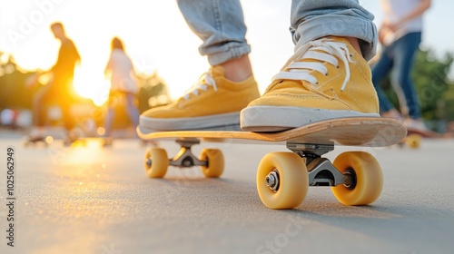 Skater in Yellow Shoes at Sunset Skate Park photo