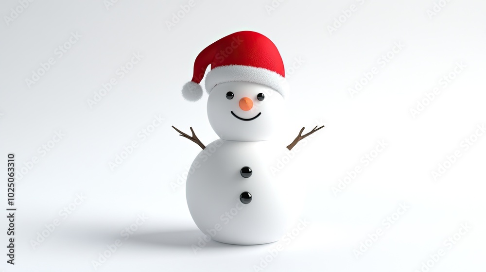 A cheerful snowman wearing a red Santa hat, isolated on a white background, perfect for capturing the festive winter spirit. A cheerful snowman wearing a red Santa hat, isolated on a white background, perfect for capturing the festive winter spirit.