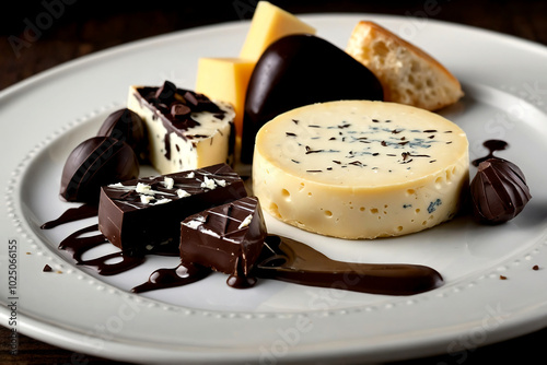 Cheese and chocolate combined on a white plate