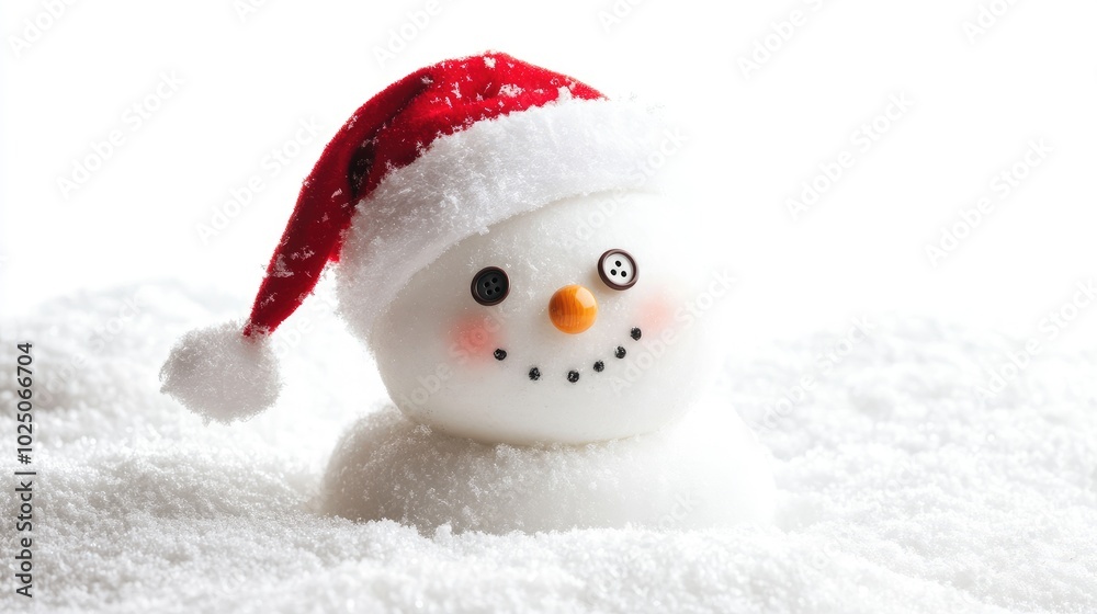 Cute snowman with a Santa hat and buttons for eyes, isolated on a white background, creating a fun, wintry atmosphere. Cute snowman with a Santa hat and buttons for eyes, isolated on a white background, creating a fun, wintry atmosphere.