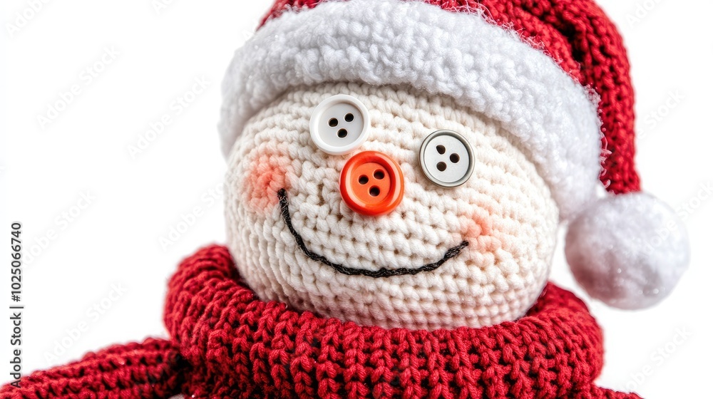 Cute snowman with a Santa hat and buttons for eyes, isolated on a white background, creating a fun, wintry atmosphere. Cute snowman with a Santa hat and buttons for eyes, isolated on a white background, creating a fun, wintry atmosphere.