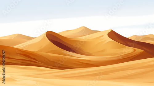 A vast, empty desert landscape with rolling sand dunes under a pale blue sky. Rolling Sand Dunes. Illustration