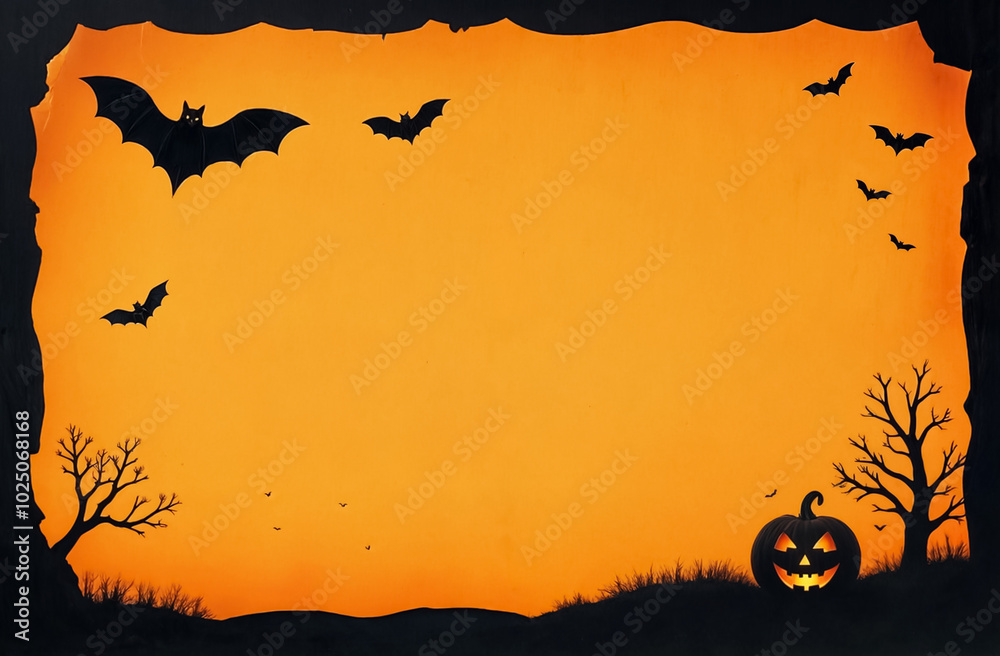 jack o lantern and bats, paper applique, halloween greeting card jack o lantern and bats, paper applique, halloween greeting card