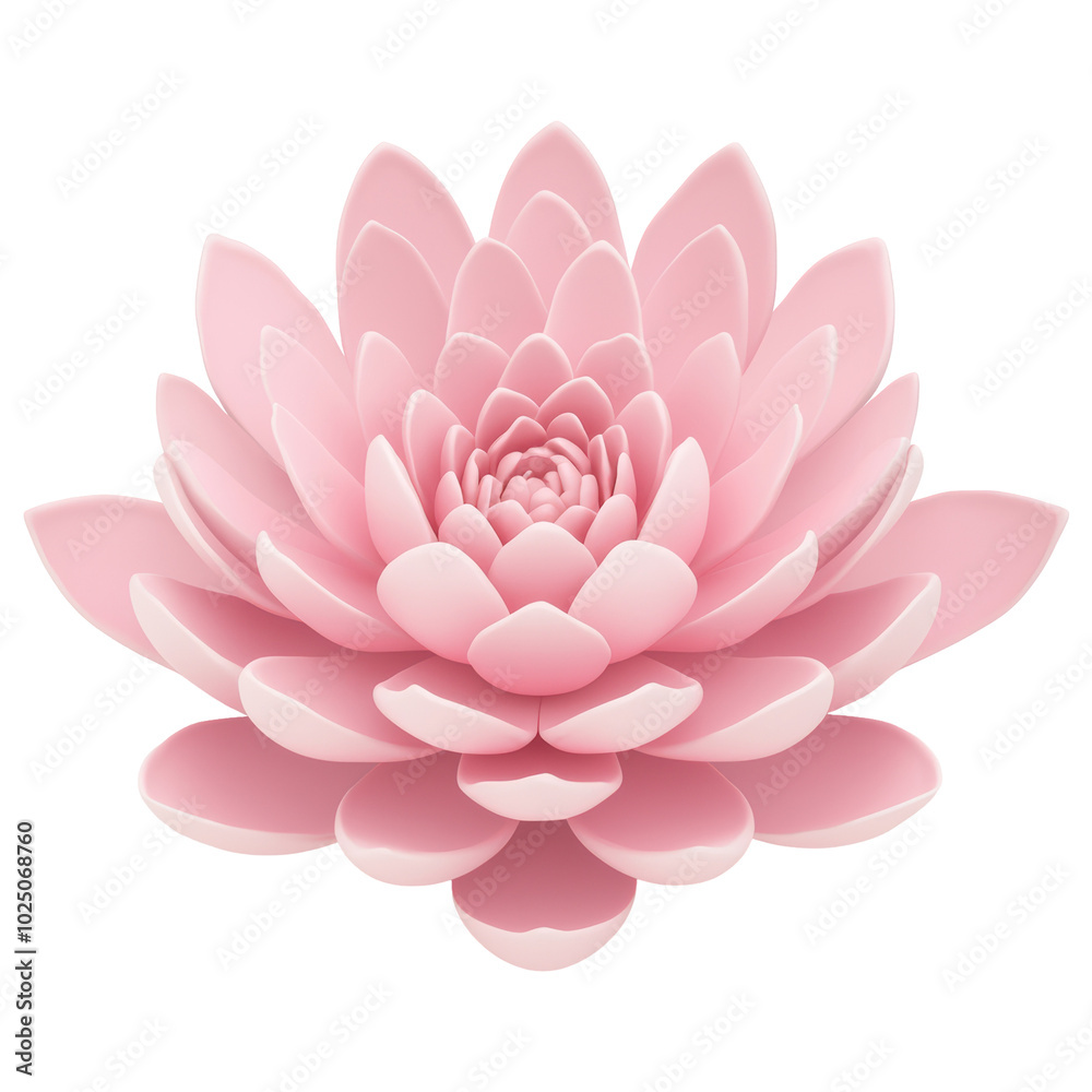 Obraz premium 3D Pink Lotus Flower With Layered Petals in a soft pink color palette, featuring a detailed and symmetrical design with smooth, curved petals. Isolated on transparent background, png.